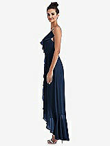 Side View Thumbnail - Midnight Navy Ruffle-Trimmed V-Neck High Low Wrap Dress