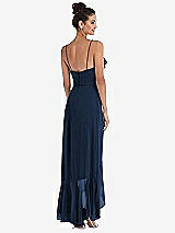 Rear View Thumbnail - Midnight Navy Ruffle-Trimmed V-Neck High Low Wrap Dress