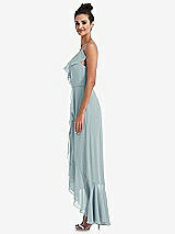 Side View Thumbnail - Morning Sky Ruffle-Trimmed V-Neck High Low Wrap Dress