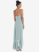 Rear View Thumbnail - Morning Sky Ruffle-Trimmed V-Neck High Low Wrap Dress