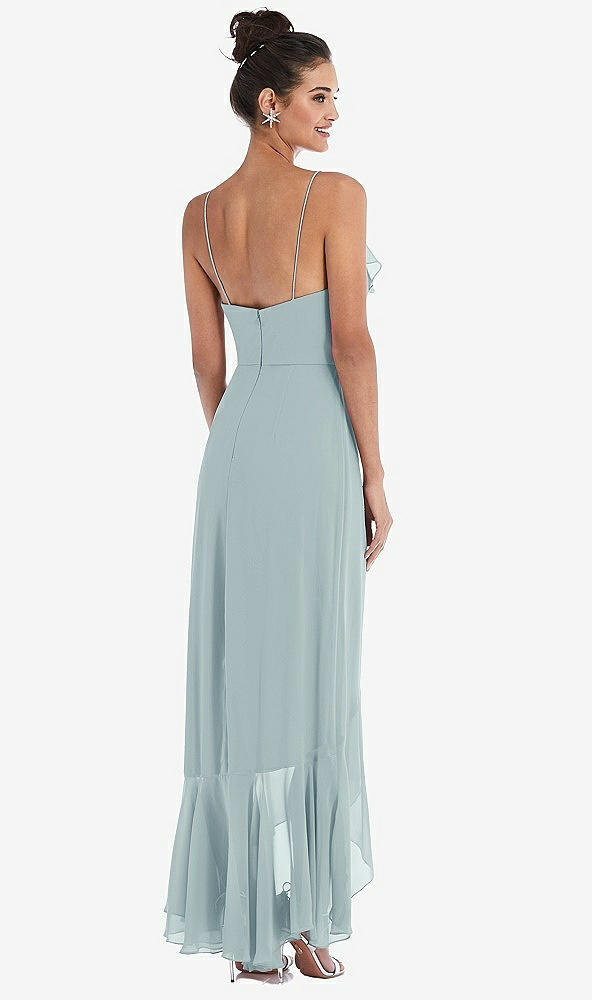 Back View - Morning Sky Ruffle-Trimmed V-Neck High Low Wrap Dress
