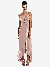 Front View Thumbnail - Neu Nude Ruffle-Trimmed V-Neck High Low Wrap Dress