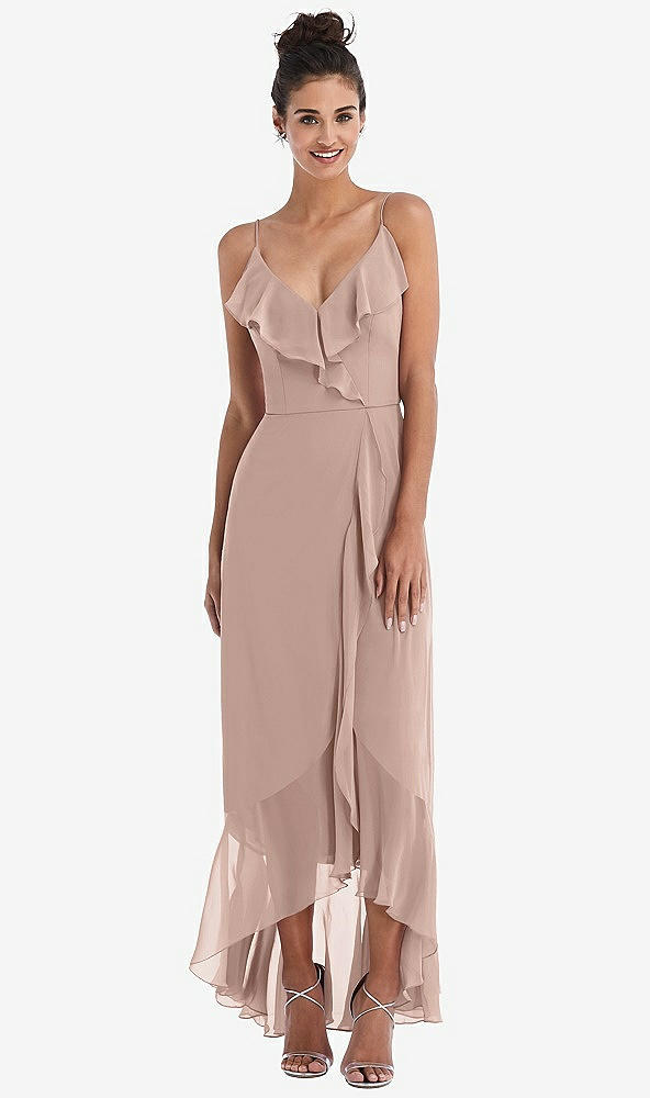 Front View - Neu Nude Ruffle-Trimmed V-Neck High Low Wrap Dress