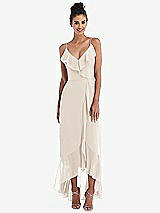 Front View Thumbnail - Oat Ruffle-Trimmed V-Neck High Low Wrap Dress