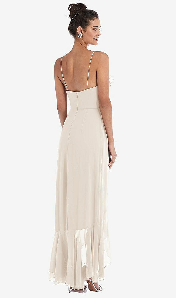 Back View - Oat Ruffle-Trimmed V-Neck High Low Wrap Dress