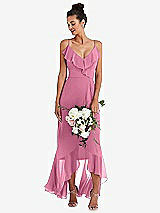 Alt View 1 Thumbnail - Orchid Pink Ruffle-Trimmed V-Neck High Low Wrap Dress