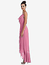 Side View Thumbnail - Orchid Pink Ruffle-Trimmed V-Neck High Low Wrap Dress