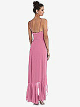 Rear View Thumbnail - Orchid Pink Ruffle-Trimmed V-Neck High Low Wrap Dress