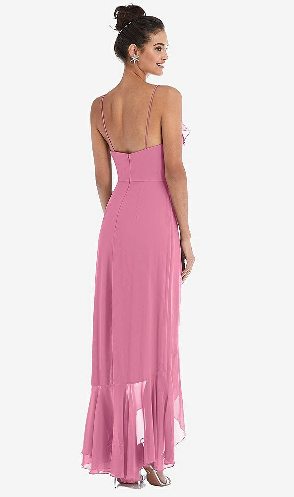 Back View - Orchid Pink Ruffle-Trimmed V-Neck High Low Wrap Dress