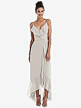 Front View Thumbnail - Oyster Ruffle-Trimmed V-Neck High Low Wrap Dress