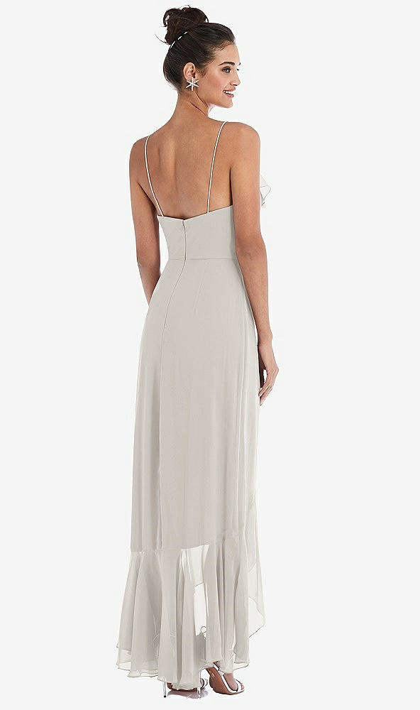Back View - Oyster Ruffle-Trimmed V-Neck High Low Wrap Dress