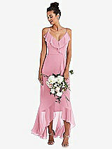 Alt View 1 Thumbnail - Peony Pink Ruffle-Trimmed V-Neck High Low Wrap Dress