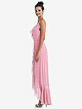 Side View Thumbnail - Peony Pink Ruffle-Trimmed V-Neck High Low Wrap Dress