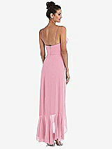 Rear View Thumbnail - Peony Pink Ruffle-Trimmed V-Neck High Low Wrap Dress