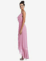 Side View Thumbnail - Powder Pink Ruffle-Trimmed V-Neck High Low Wrap Dress