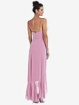 Rear View Thumbnail - Powder Pink Ruffle-Trimmed V-Neck High Low Wrap Dress