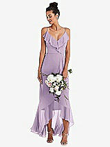 Alt View 1 Thumbnail - Pale Purple Ruffle-Trimmed V-Neck High Low Wrap Dress