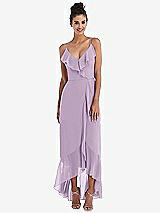 Front View Thumbnail - Pale Purple Ruffle-Trimmed V-Neck High Low Wrap Dress