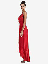 Side View Thumbnail - Parisian Red Ruffle-Trimmed V-Neck High Low Wrap Dress