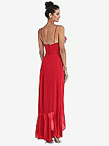 Rear View Thumbnail - Parisian Red Ruffle-Trimmed V-Neck High Low Wrap Dress