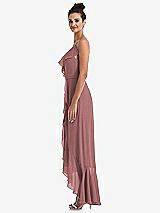 Side View Thumbnail - Rosewood Ruffle-Trimmed V-Neck High Low Wrap Dress