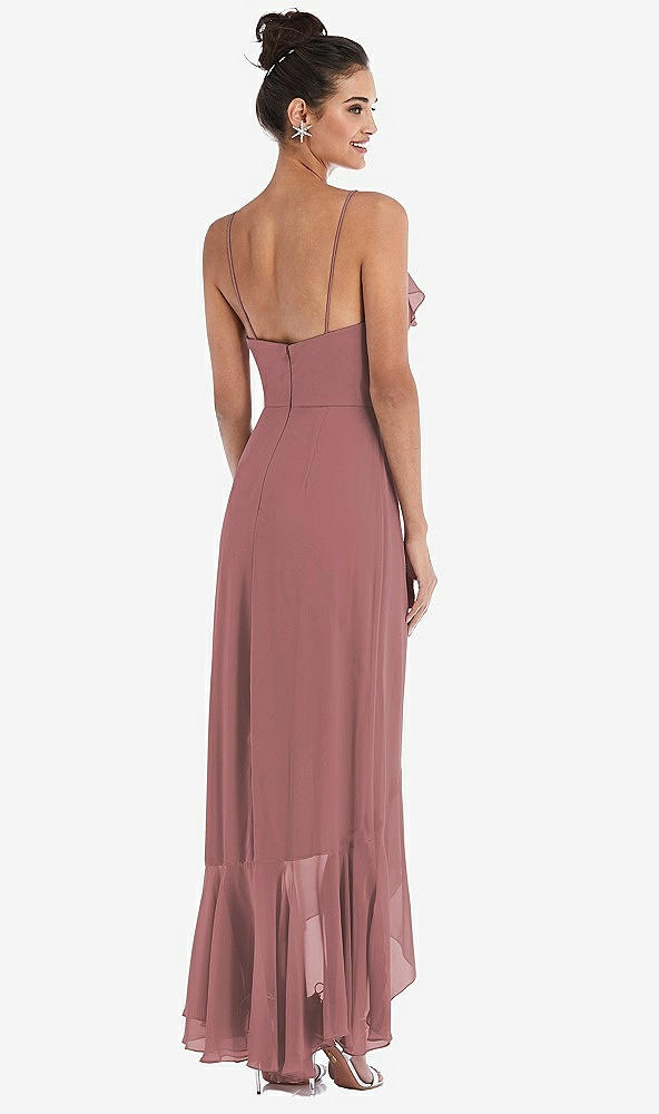 Back View - Rosewood Ruffle-Trimmed V-Neck High Low Wrap Dress