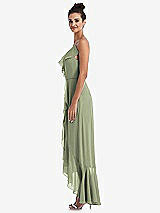 Side View Thumbnail - Sage Ruffle-Trimmed V-Neck High Low Wrap Dress