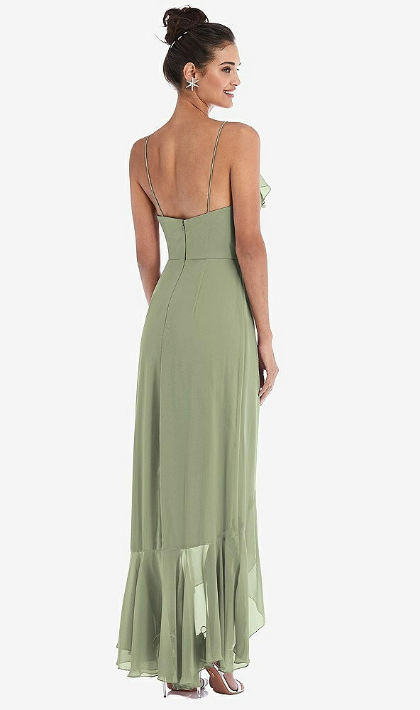 Back View - Sage Ruffle-Trimmed V-Neck High Low Wrap Dress