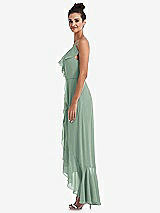Side View Thumbnail - Seagrass Ruffle-Trimmed V-Neck High Low Wrap Dress
