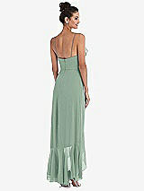 Rear View Thumbnail - Seagrass Ruffle-Trimmed V-Neck High Low Wrap Dress