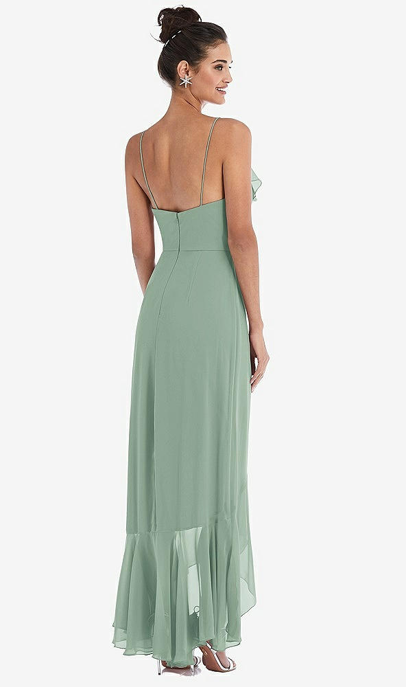 Back View - Seagrass Ruffle-Trimmed V-Neck High Low Wrap Dress