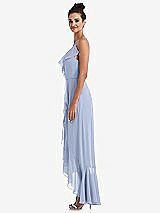 Side View Thumbnail - Sky Blue Ruffle-Trimmed V-Neck High Low Wrap Dress