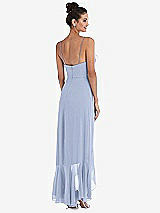 Rear View Thumbnail - Sky Blue Ruffle-Trimmed V-Neck High Low Wrap Dress