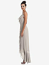 Side View Thumbnail - Taupe Ruffle-Trimmed V-Neck High Low Wrap Dress
