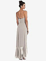 Rear View Thumbnail - Taupe Ruffle-Trimmed V-Neck High Low Wrap Dress
