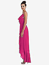 Side View Thumbnail - Think Pink Ruffle-Trimmed V-Neck High Low Wrap Dress