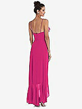 Rear View Thumbnail - Think Pink Ruffle-Trimmed V-Neck High Low Wrap Dress