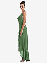 Side View Thumbnail - Vineyard Green Ruffle-Trimmed V-Neck High Low Wrap Dress