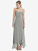 Front View Thumbnail - Chelsea Gray Scoop Neck Ruffle-Trimmed High Low Maxi Dress