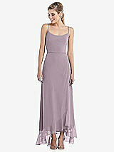 Front View Thumbnail - Lilac Dusk Scoop Neck Ruffle-Trimmed High Low Maxi Dress