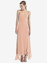 Front View Thumbnail - Pale Peach Scoop Neck Ruffle-Trimmed High Low Maxi Dress