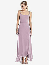 Front View Thumbnail - Suede Rose Scoop Neck Ruffle-Trimmed High Low Maxi Dress