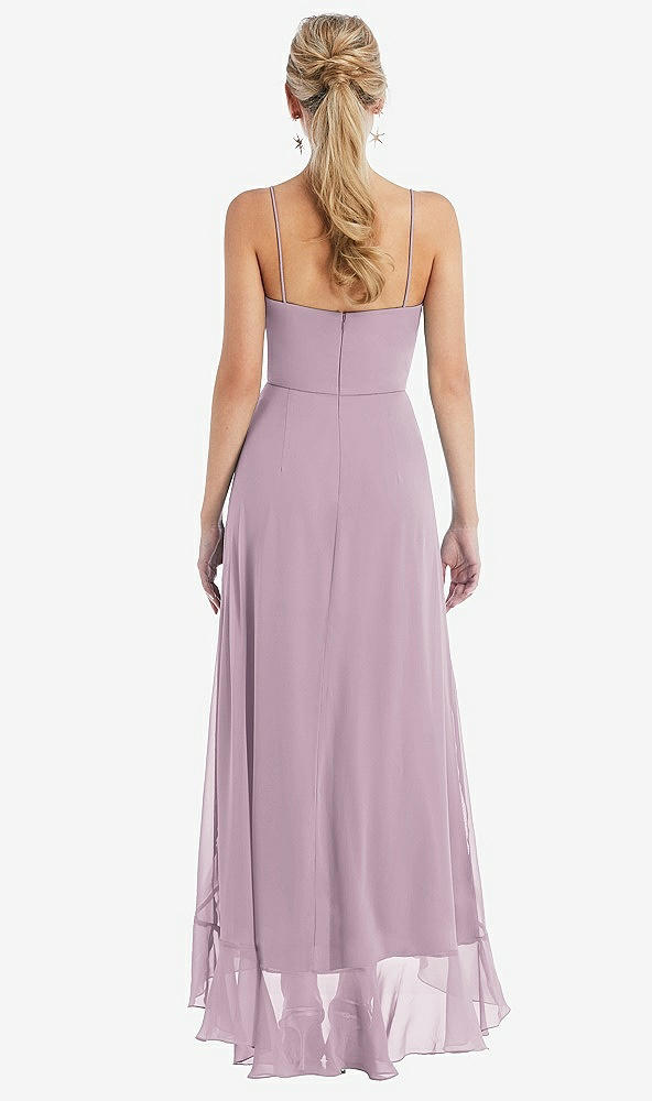 Back View - Suede Rose Scoop Neck Ruffle-Trimmed High Low Maxi Dress