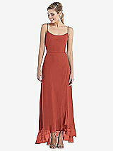 Front View Thumbnail - Amber Sunset Scoop Neck Ruffle-Trimmed High Low Maxi Dress