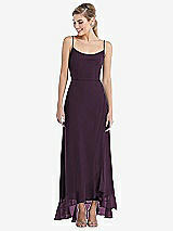 Front View Thumbnail - Aubergine Scoop Neck Ruffle-Trimmed High Low Maxi Dress