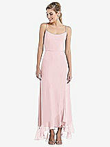 Front View Thumbnail - Ballet Pink Scoop Neck Ruffle-Trimmed High Low Maxi Dress