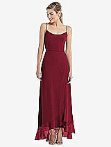 Front View Thumbnail - Burgundy Scoop Neck Ruffle-Trimmed High Low Maxi Dress