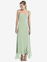 Front View Thumbnail - Celadon Scoop Neck Ruffle-Trimmed High Low Maxi Dress