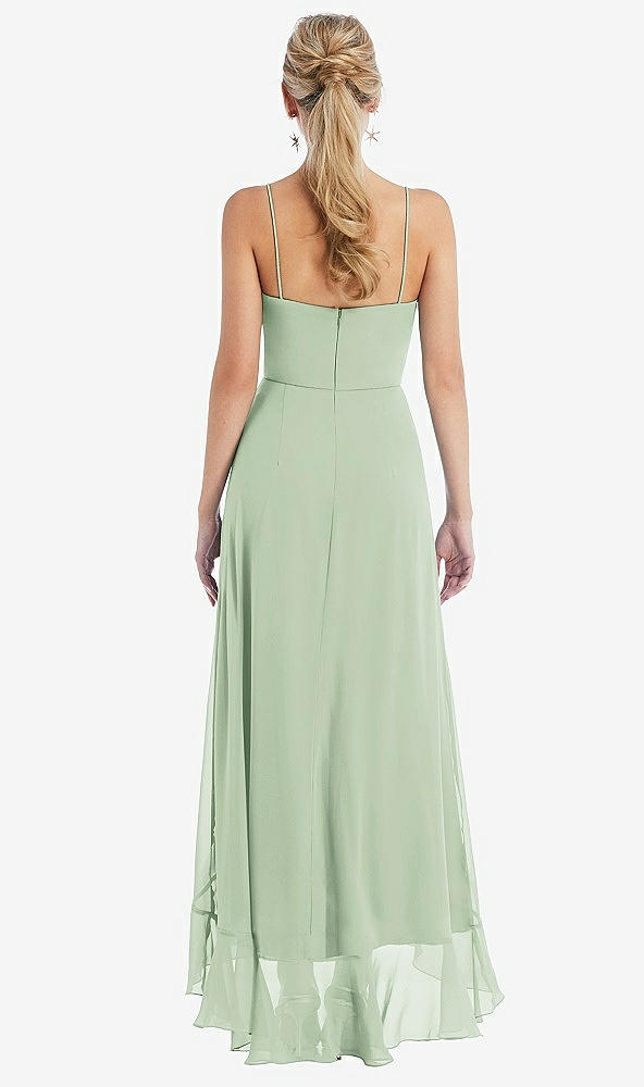 Back View - Celadon Scoop Neck Ruffle-Trimmed High Low Maxi Dress