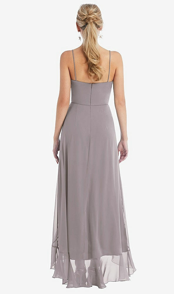 Back View - Cashmere Gray Scoop Neck Ruffle-Trimmed High Low Maxi Dress